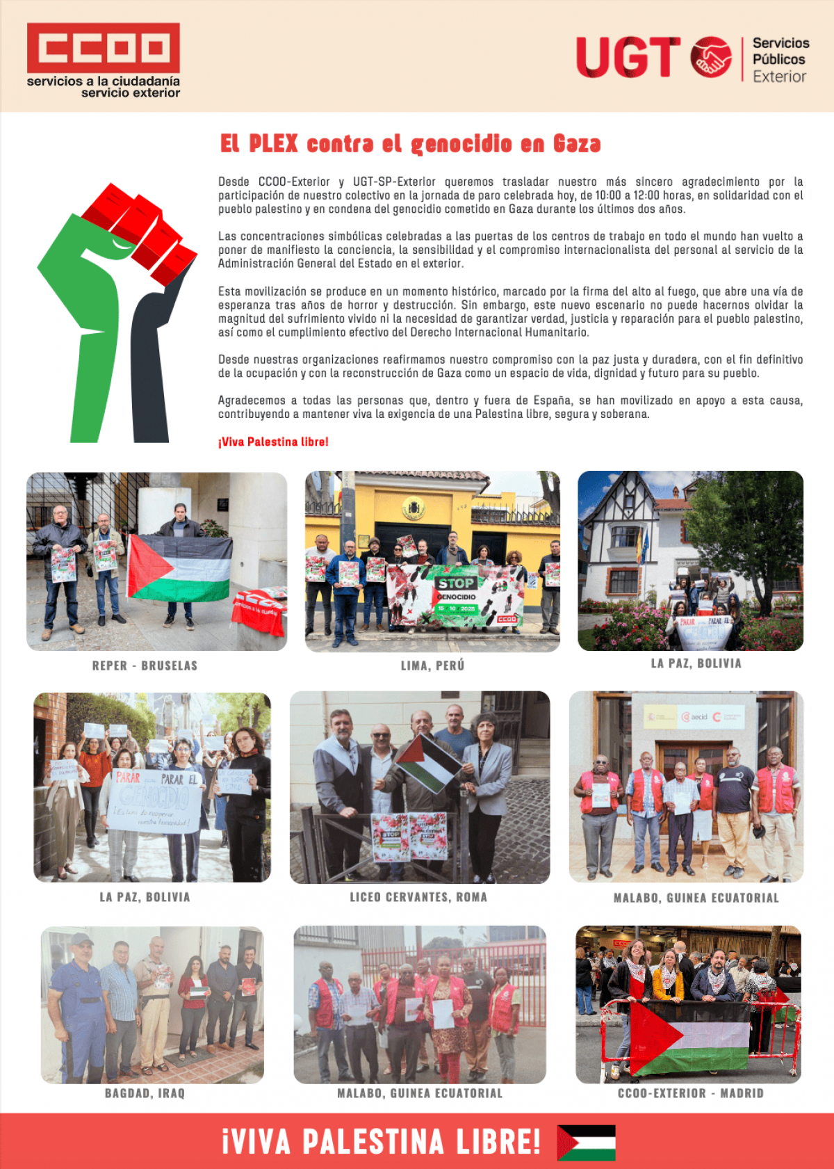 El PLEX se manifiesta contra el genocidio en Gaza.